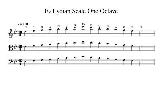 E♭ E Flat Lydian Scale One Octave At 100bpm Backing Track BnW