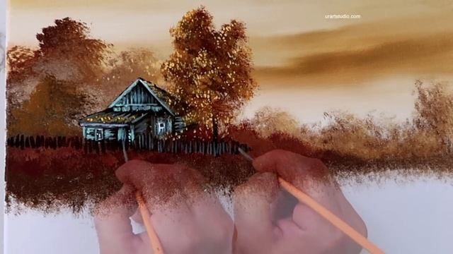 Green House by the Lake  Landscape Painting  Easy for Beginners