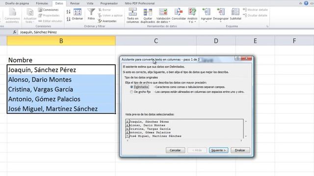 Excel 2010 - Texto en columnas