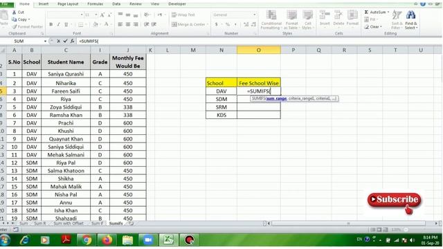 SUMIFS Excel Formula