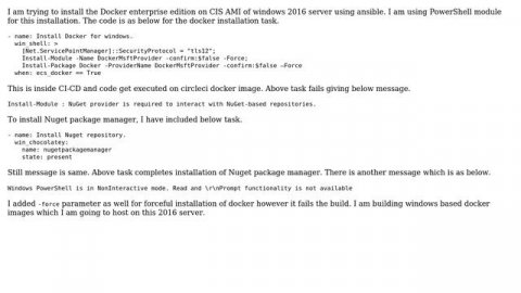 Docker enterprise installation on CIS AMI of windows 2016 server