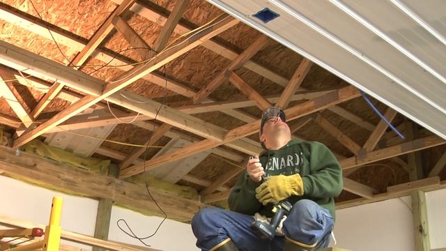 #33 Pole Barn Menard's Pro-Rib Steel Ceiling Install with PanelLift Drywall lift