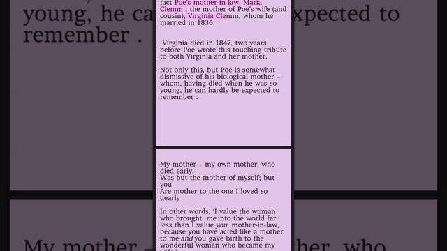 TO MY MOTHER POEM BY EDGAR ALLAN POE SUMMARY IN TAMIL AND ENGLISH