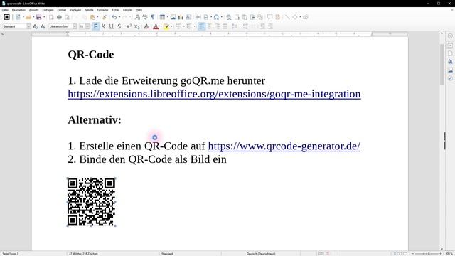 QR-Code (Libre Office 6.2.1 - Writer)