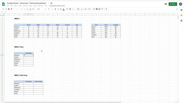 MMULT Function in Google Sheets