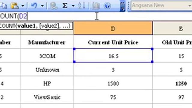 Microsoft Office Excel 2003 COUNT Function