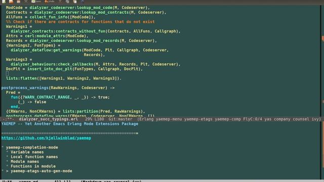 Demonstration of Emacs + Erlang Mode + YAEMEP Autocompletion