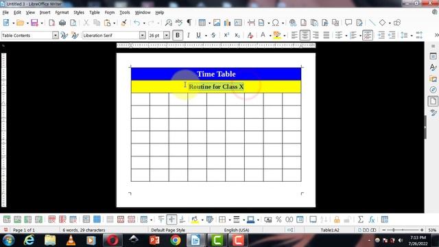 How to Make Time Table for School in Libreoffice writer | Simple Class Routine in Libreoffice write