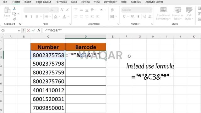 How to make Barcode of Numbers and Text in Excel