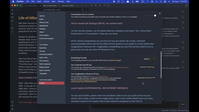 BIG MILESTONE! Obsidian with Local Copilot powered by LocalAI - Demo Chat and QA using Llama 2