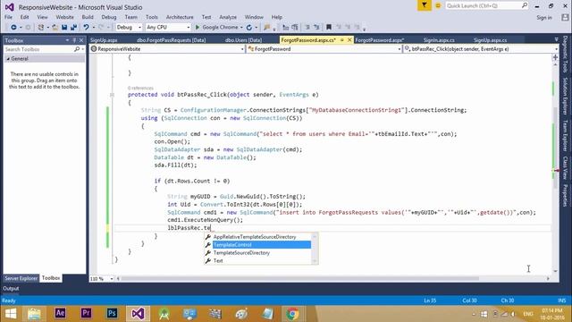 Responsive Website ASP  NET   Bootstrap Part 13 Generating Forgot Password Link with GUID Send Emai