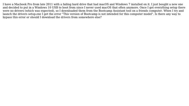 Apple: Windows 10 Bootcamp Drivers Problems