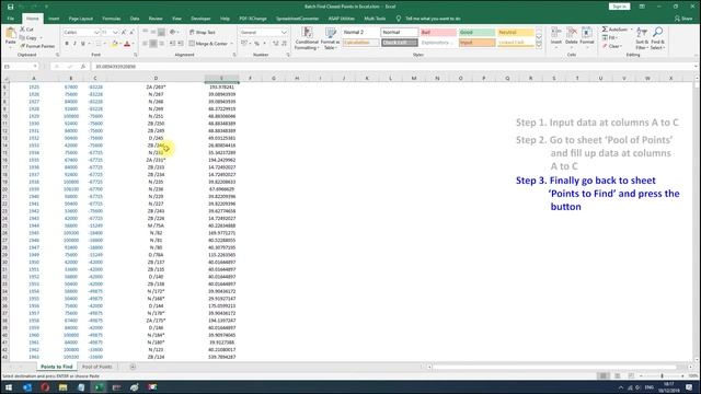 Batch Find Closest or Nearest Point in Excel