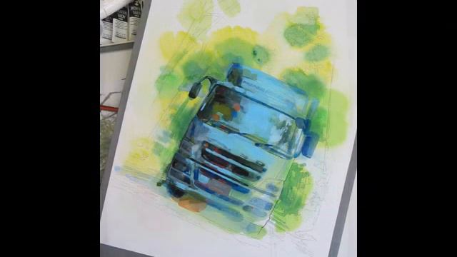 MITSUBISHI SUPER GREAT car drawing mix media