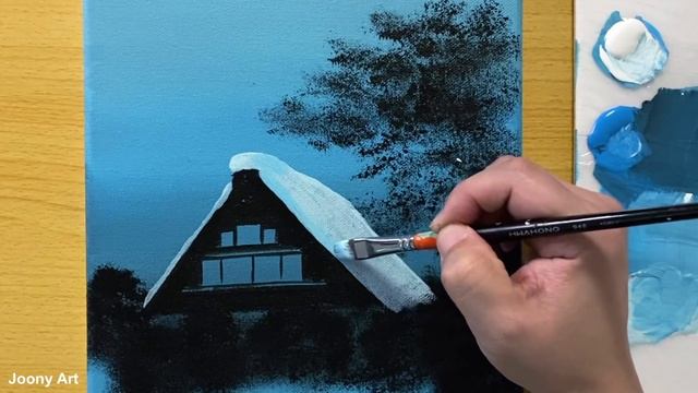 Falling Snow / Acrylic painting for beginners / STEP by STEP #163 / 눈내리는 풍경 아크릴화