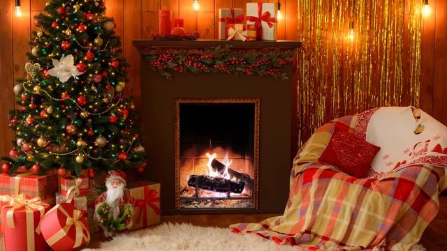 4K Traditional Christmas Music With Fireplace Sound And Beautiful Background  Merry Christmas