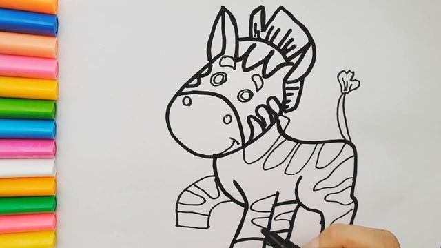 Как нарисовать мультяшную милую зебру. Раскраска для детей.