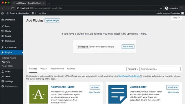 Install Smart Notification Bar on your WordPress site