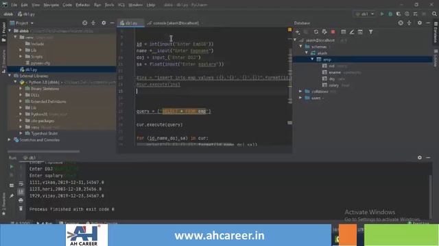 AHCAREER Online Python Course MySQL in PyCharm