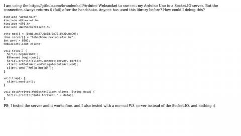 Arduino: Arduino connection websocket always fails