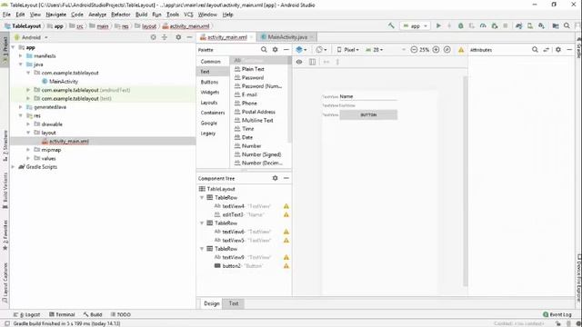 Table Layout Android Studio