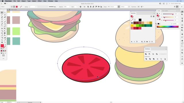 Create a vibrant 3D burger illustration or icon using Adobe Illustrator!