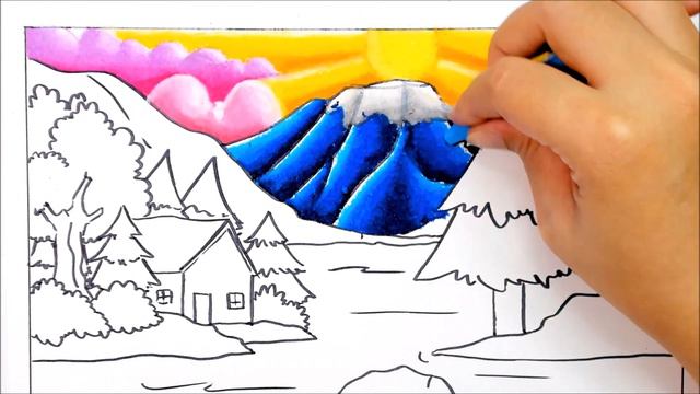 Cara Menggambar Pemandangan Pegunungan dan Danau  ep 490