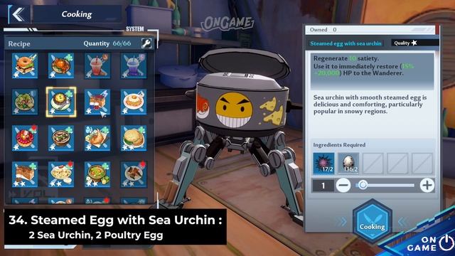 All Food Recipe Tower of Fantasy