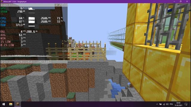 Celeron N4020  UHD 600  MINECRAFT Sodium