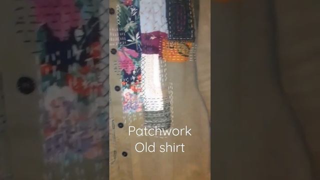 handmade patchwork on old shirt#handmade #fabricart #recycle #patchwork @stitchhousebynermeen