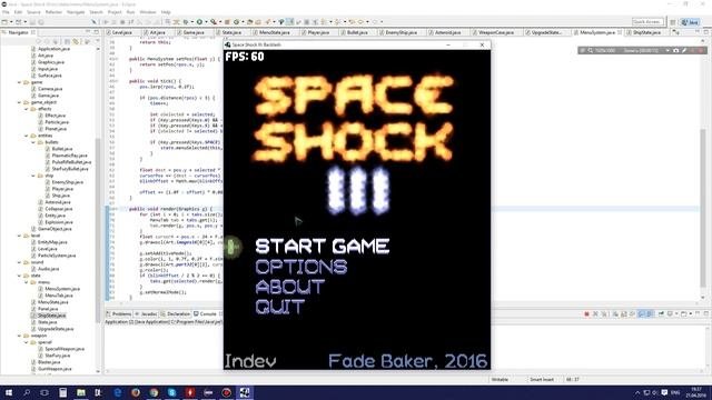 Space Shock III: Backlash — Game menu