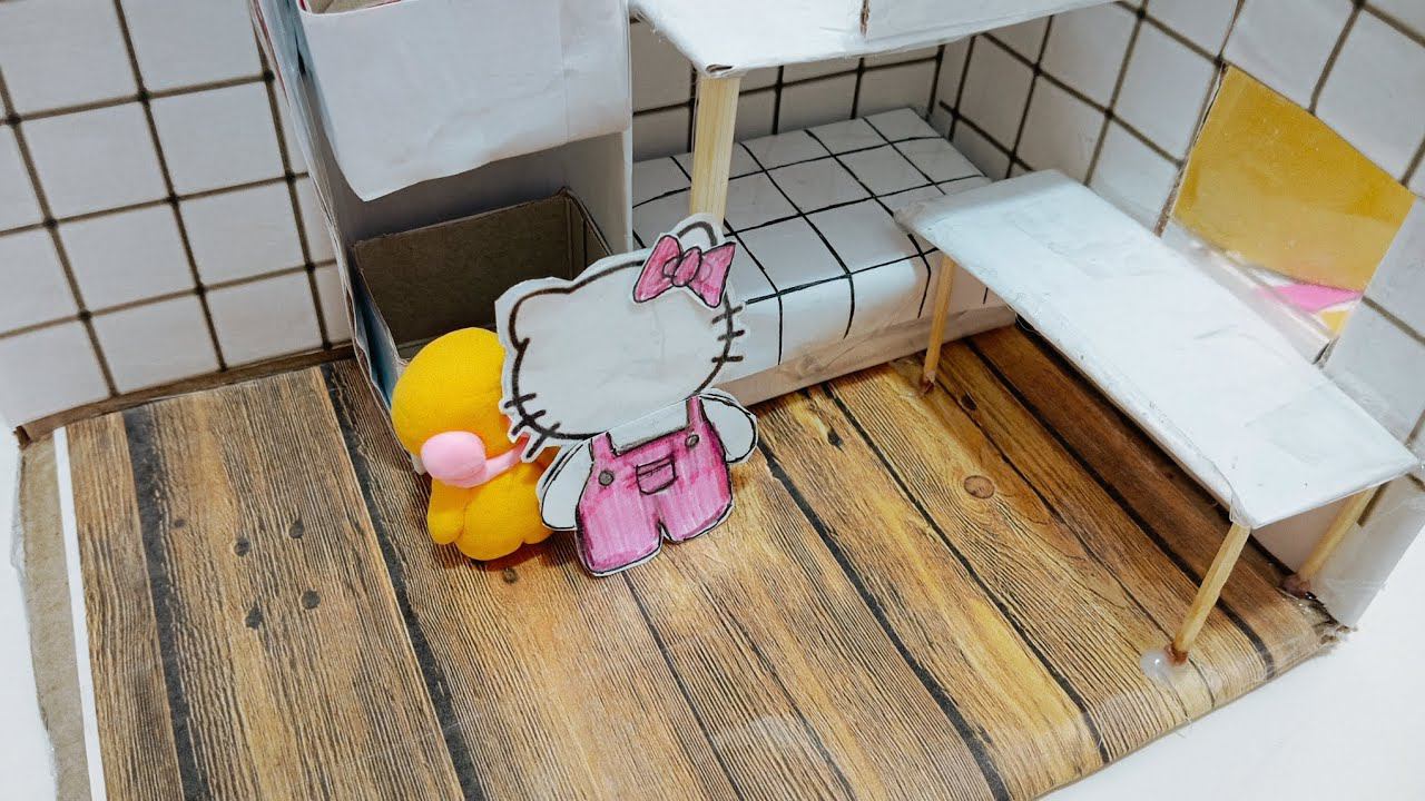 Miniatura house doll/ Мини комната для Hello Kitiи Уточки Лалафанфан своими руками из картона!