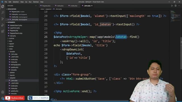 #5 Belajar YII Framework - Membuat dropdown list (option/pilihan) yang membaca ke tabel (model) lai
