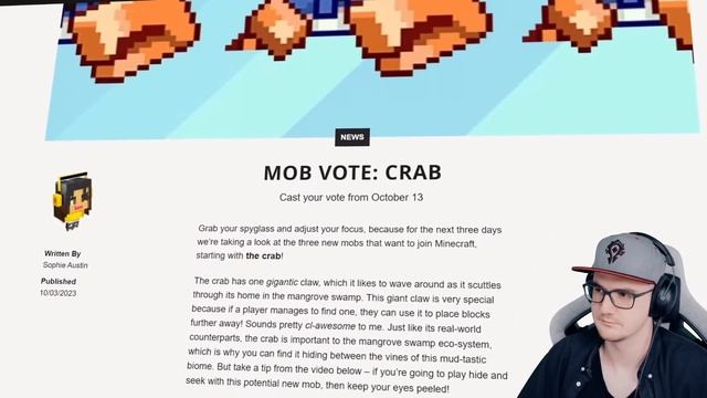 Моб Краб в Майнкрафт 1.21 (Minecraft Live 2023) — Crab ( Неркин ) | Реакция