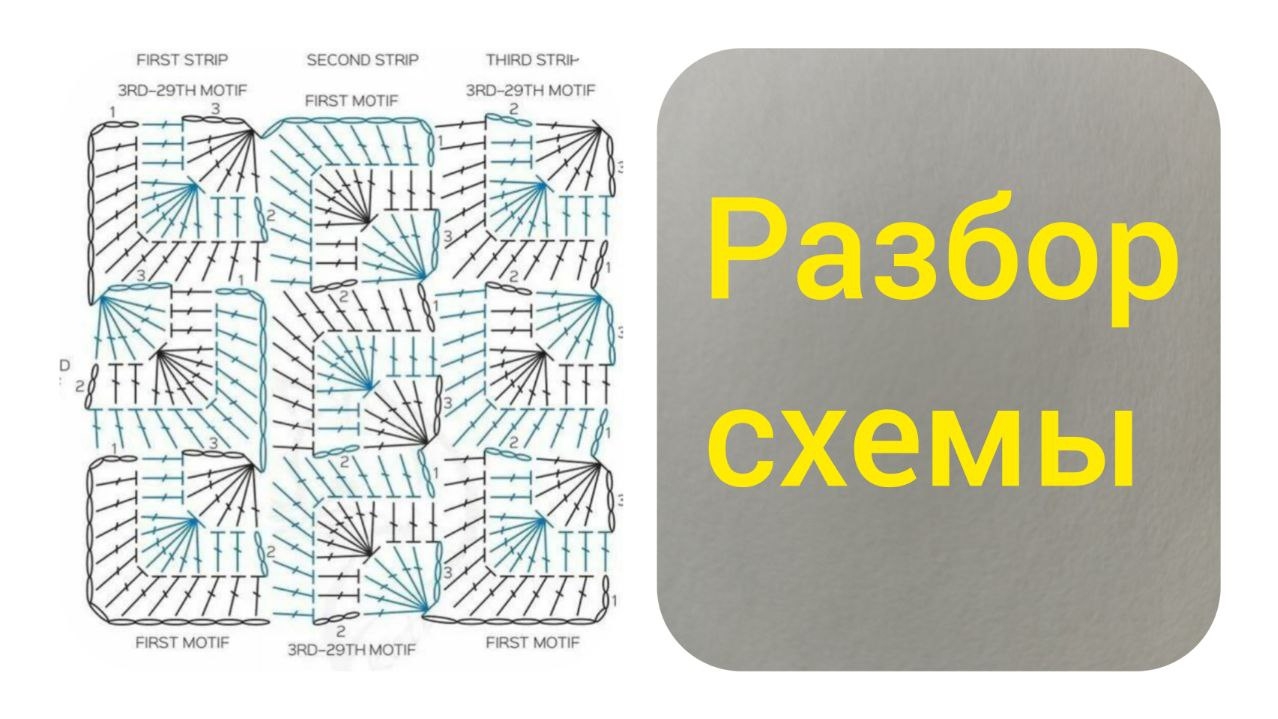 Показываю как связать квадратный мотив крючком