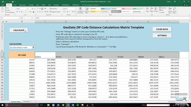 Calculate ZIP Code Distances in Excel