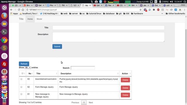 pusher+laravel+bootstrap+jquery+datatables