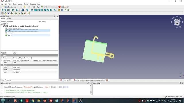 073   FreeCAD 0 19   working with imported stl mesh in the mesh design workbench using csg modeling
