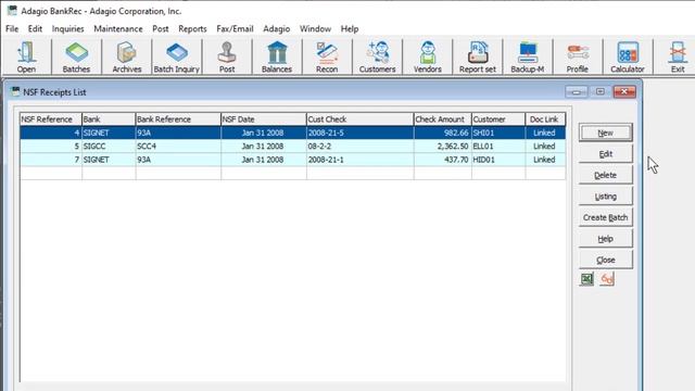 Adagio BankRec - NSF Processing