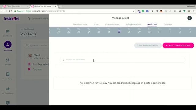 instadiet.me Web App for nutritionists and diet