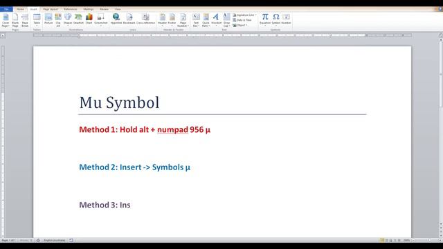 How to type Mu Symbol in Word