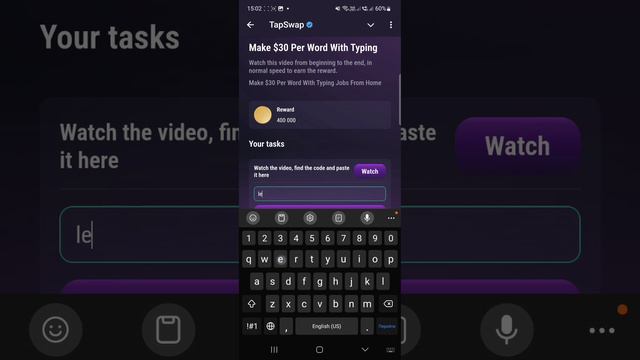 Tap Swap Код сегодня 3-4 Августа Make $30 Per Word With Typing ТАП СВАП Новый код в Видео