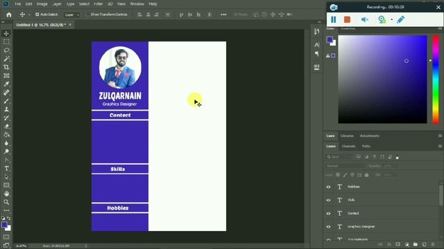 Graphics Designing Course | How to Design Professional CV/Resume | Photoshop | Lecture-10 | Urdu