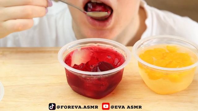 АСМР ЕДА ФРУКТЫ В ЖЕЛЕ ИТИНГ ПЕРСИКИ, ВИШНЯ, МАНДАРИНЫ МУКБАНГ | EVA ASMR 먹방
