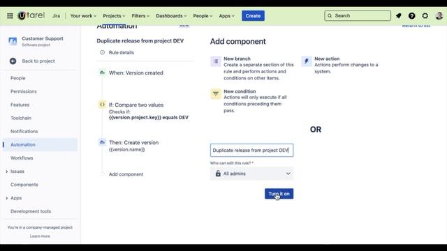 JIRA Automation: shared releases