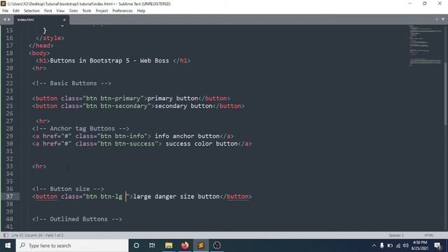 Bootstrap5 Buttons | Buttons in bootstrap | Bootstrap 5 Tutorial in hindi for beginners - Web Boss