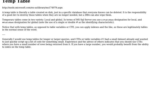 Databases: Whats the difference between a CTE and a Temp Table? 7 Solutions!!