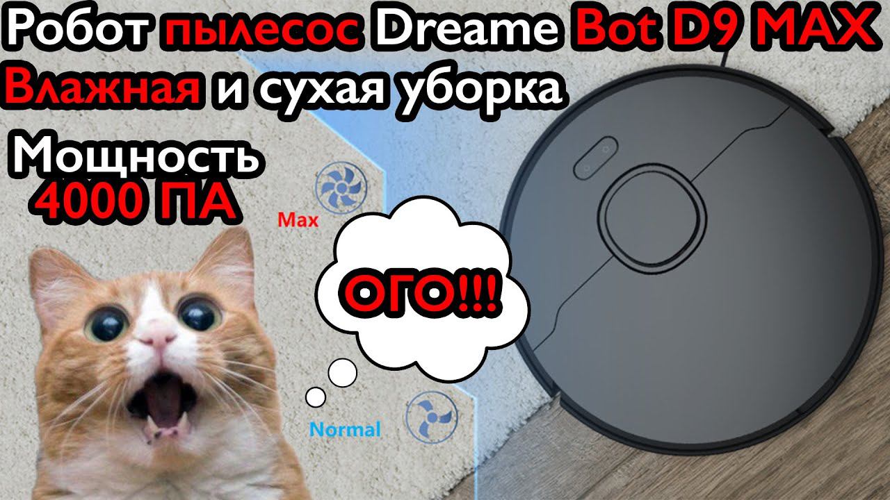 Мой кот в шоке от робот пылесоса Dreame BOT D9 Max, мощность всасывания 4000 ПА!