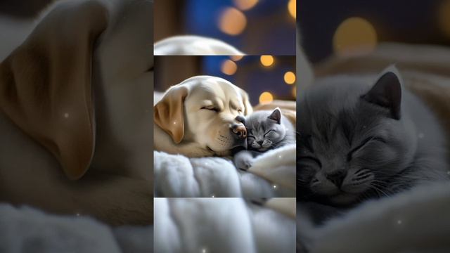 Мурлыканье котенка спит с собачкой ✨
