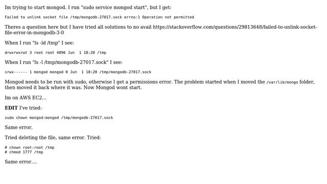 Ubuntu: Failed to unlink socket file - mongod